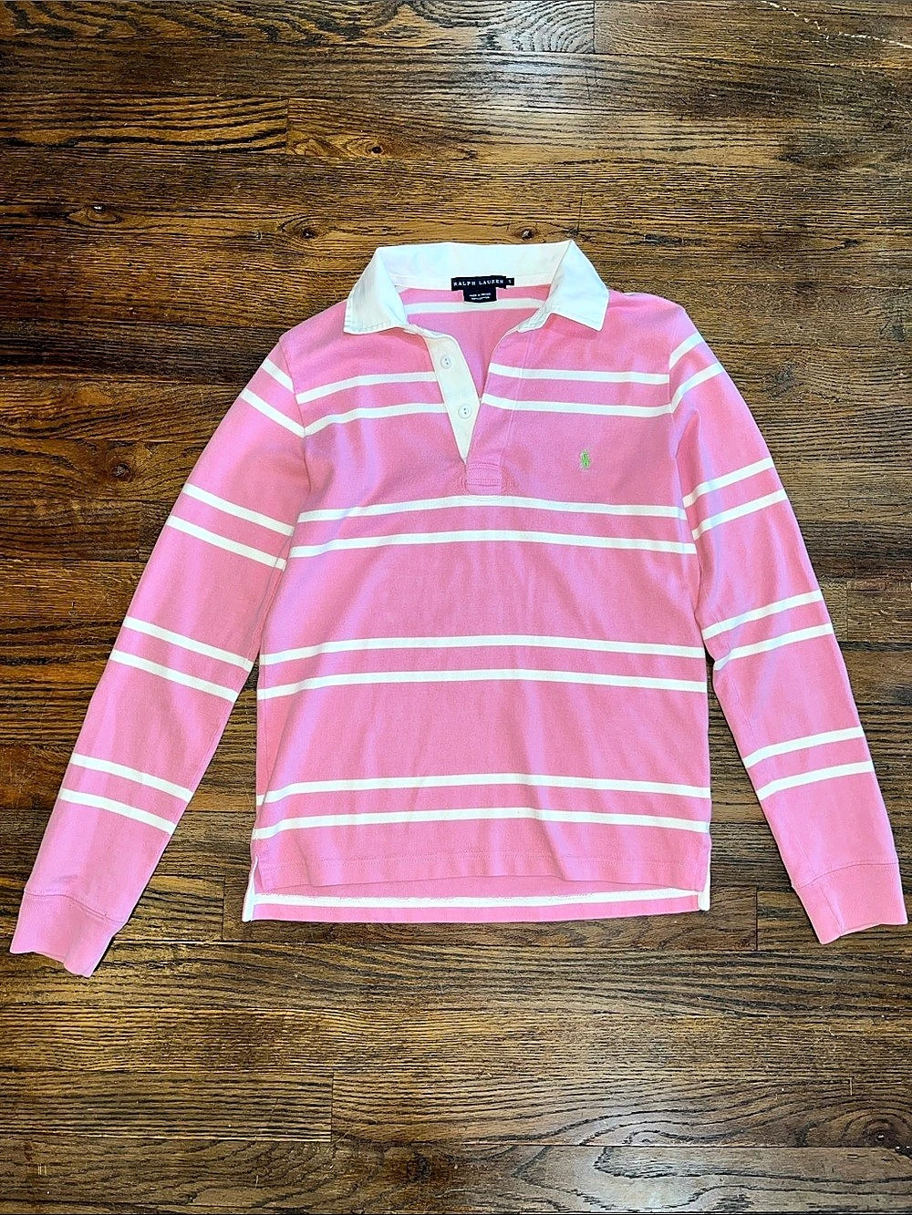 Ralph Lauren 100% Cotton Pink & White Striped Long Sleeve Polo Women’s S